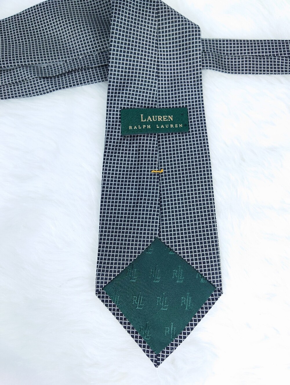 Lauren Ralph Lauren 100% Silk Black Silver Check Tie Hand Finished